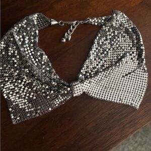 Vintage Silver Mesh Bow Choker Collar Necklace